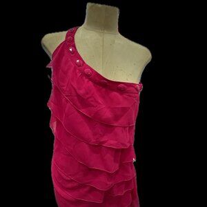 Pink Joyce Leslie One-Shoulder Ruffle Cocktail Dress